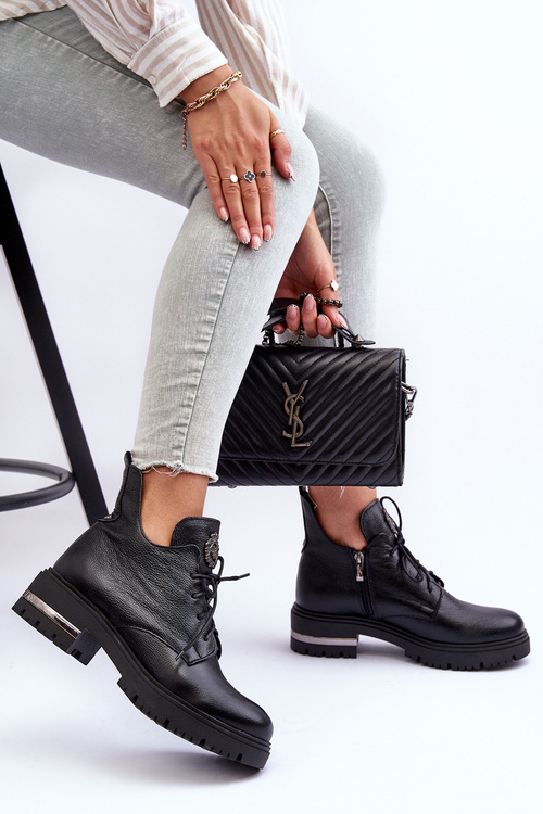 Zazoo 60309 Dámske Kožené Čižmy Na Ploškom Opätku Čierne