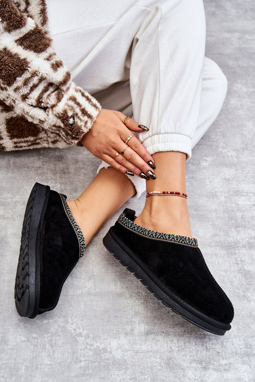 Dámské semišové pantofle s kožíškem černá Buffie