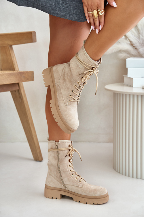 Dámske Pracovné Čižmy Na Zips Z Eko Semišu Béžové Savalann