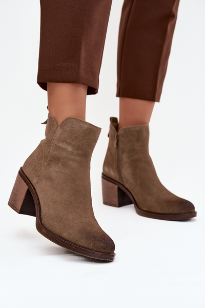 Dámské kotníkové boty z přírodního semiše na sloupku vyhřívané Sergio Leone BT25321-S khaki