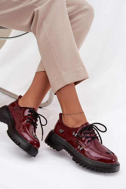 Lakované kožené dámske poltopánky s prackami Artiker 57C0336 bordová