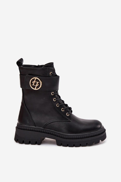 Dámské Botky Pracovní Se Zlatým Detalem Zateplené Černé Fiorena