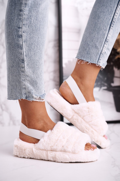 Dámské Kožešinové Béžové Papuče Snowflake