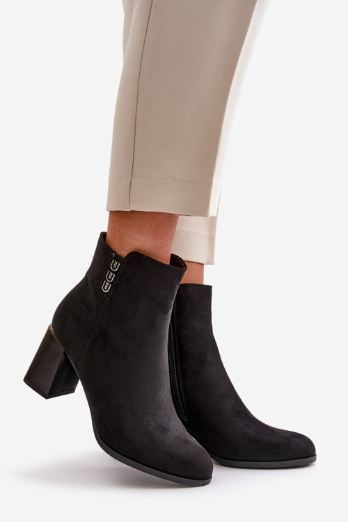 Zateplené Eko Semišové Boty Dámské Na Podpatku Se Zapínáním Na Zip Černé Erillia