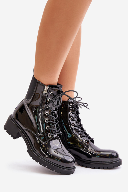 Lakované Pracovné Topánky Na Zips Zateplené Čierne Ravanthia