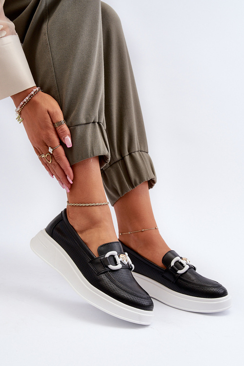 Čierne kožené dámske mokasíny na platforme S.Barski LR720