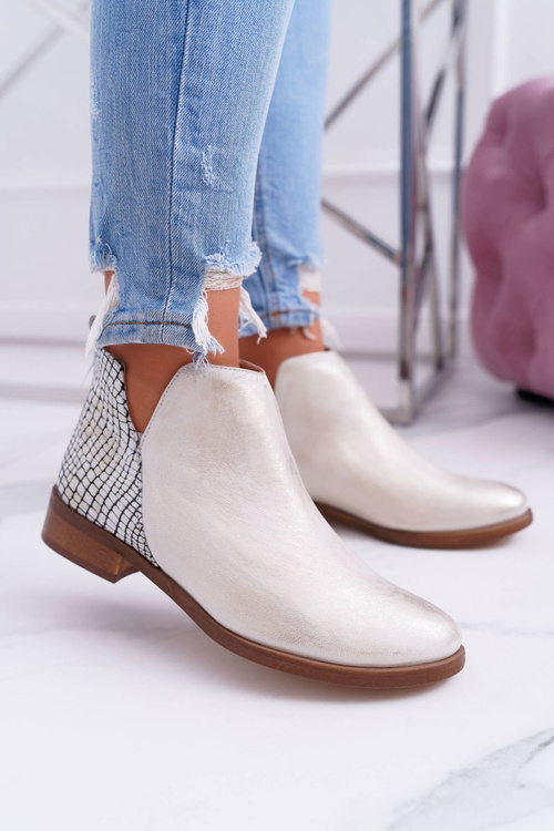 Dámské Kotníkové Ploché Boty Jarní Kožené Zlaté Madness