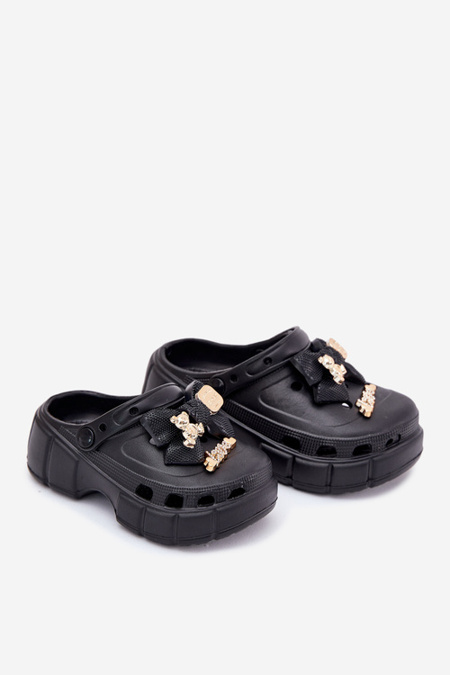 Dětské Sandály Dívčí Pěnové S Mašlí A Dekoracemi Černé Selvana