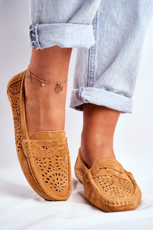 Suede Openwork Dámske mokasáre S.Barski Camel