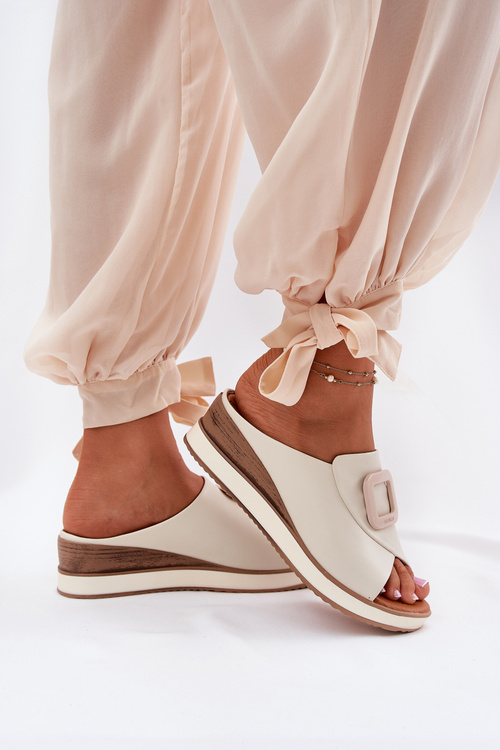 Dámske Kožené Sandále Na Klíne Artiker Svetlo Béžové 56C2145