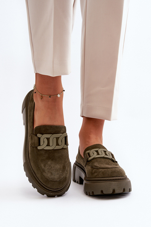 Dámske mokasíny s reťazom tmavozelené Mevre