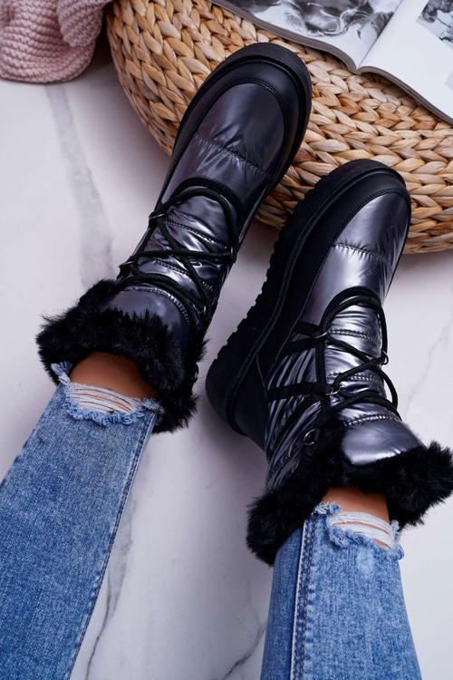 Dámské Sněhule Zateplené Kožešinou Stříbrné Calma