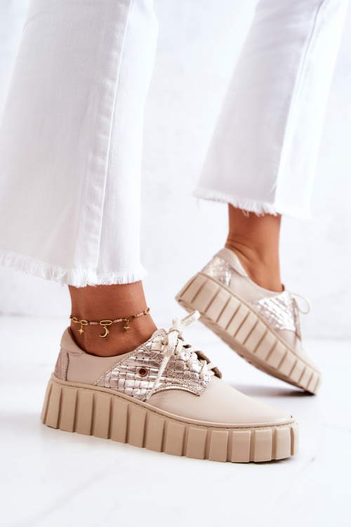 Kožené topánky na platforme hypnózy béžovej platformy