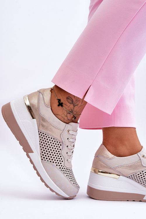 Dámské kožené prolamované tenisky světle béžové Virginia