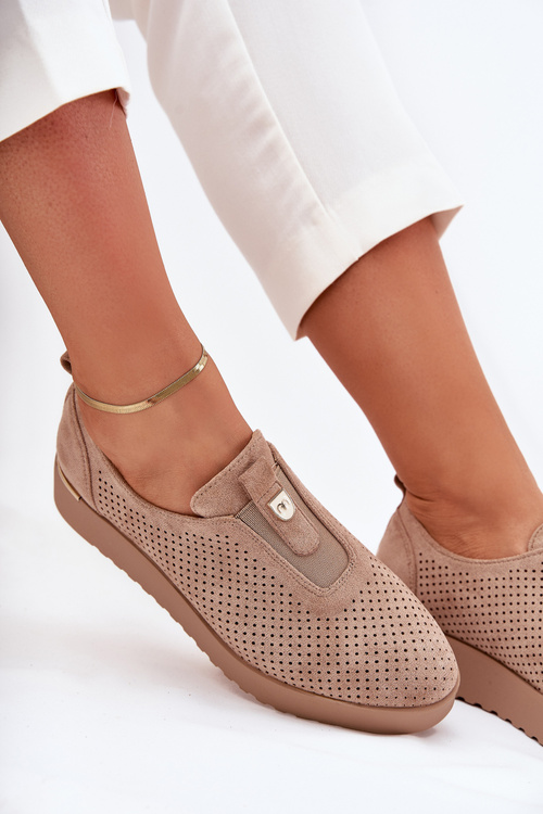 Dámské Polobotky Na Platformě Z Eko Semiše Tmavě Béžové Aviara