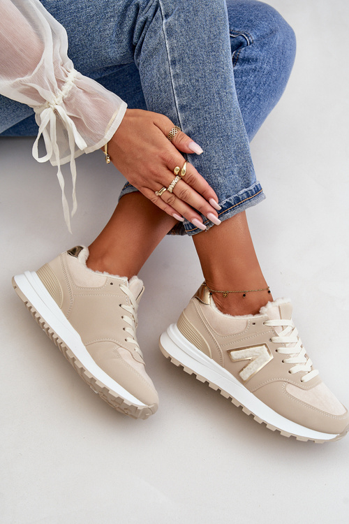 Tenisky Sportovní Obuv Dámská Zateplená S Kožichem Béžová Ciamara