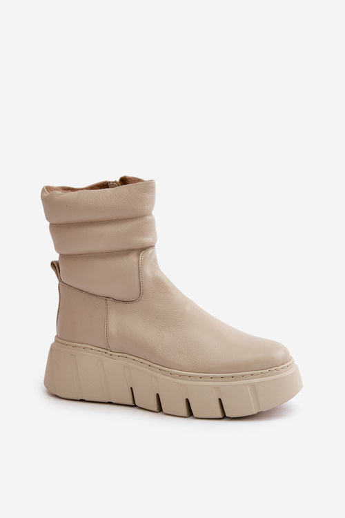 Zazoo 60512 Dámske Kožené Čižmy Na Zips Zateplené Filcom Svetlo Béžové