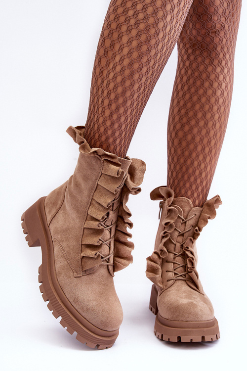 Kožené zateplené boty Workery s plochou podrážkou Bežové Nacelle