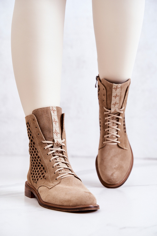 Prolamované Semisove boty se zavazováním béžový Nicole 2696