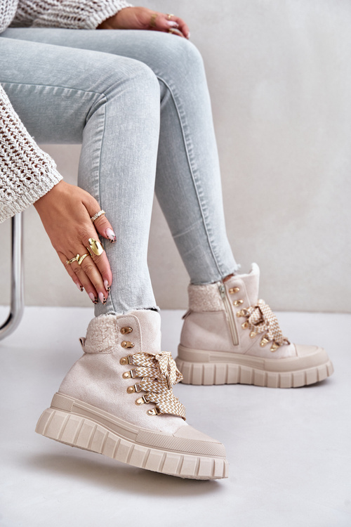Dámské Zateplené Botky Trapery Na Platformě Béžové Alcyhen