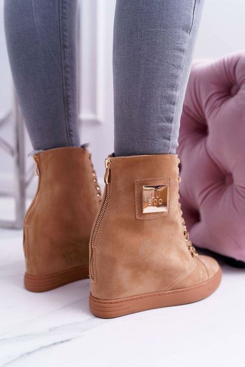 Ženské tenisky lu boo zlaté reťazce semišové camel Monica