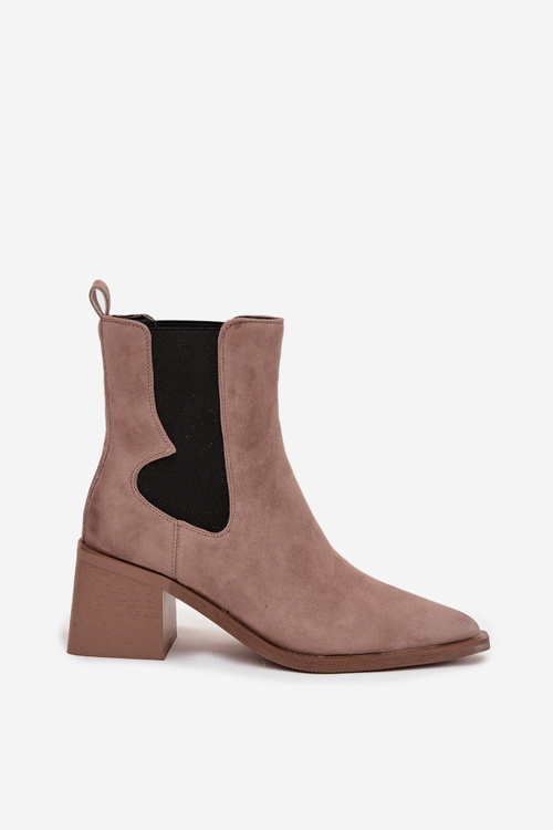 Kožené semišové dámske členkové topánky na podpätku s podšívkou Artiker 57C0045 béžové