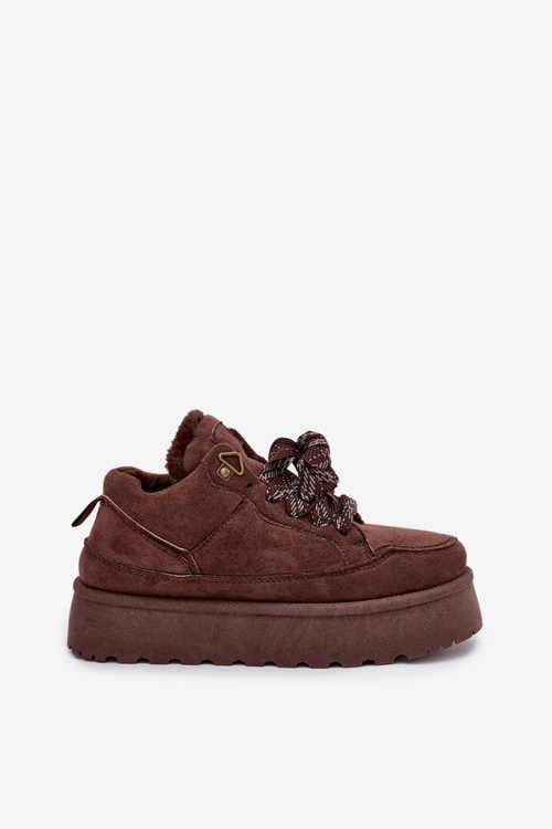 Šněrovací Zimní Boty Ženy Na Platformě Vyteplené Kožešinou Hnědé Tavelle