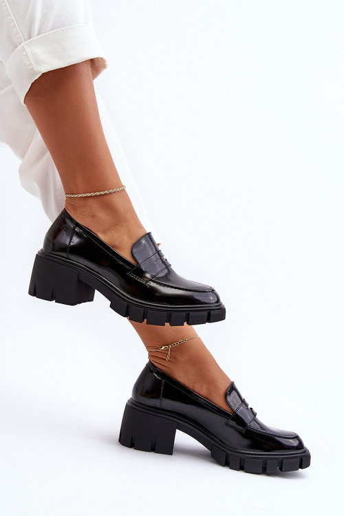 Dámske mokasíny na masívnom podpätku Big Star NN274055 Čierne