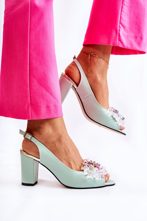 Kožené módne čerpadlá sandále s ozdobou zelenej meriss