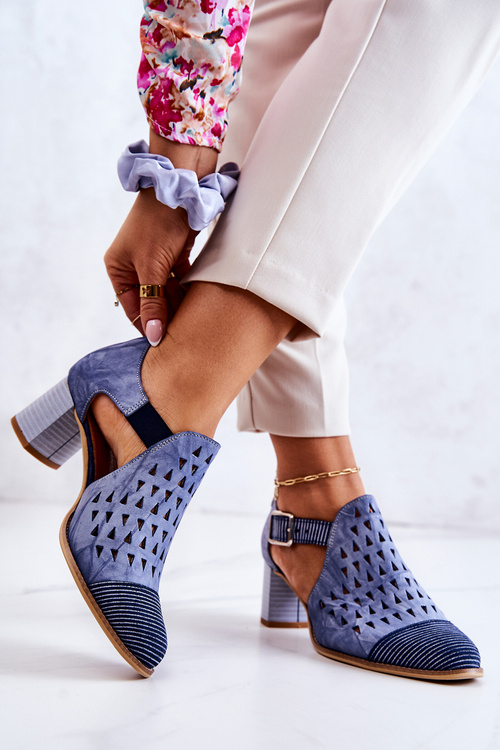 Dámské kožené prolamované boty Maciejka 04962-06 Modré