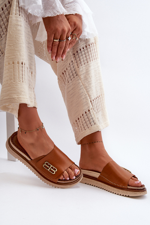 Zazoo 50101 Dámske Kožené Papuče Na Platforme Hnedé