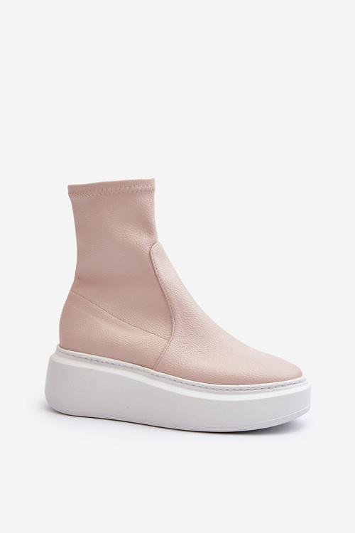 Zazoo 3395 Dámske kožené členkové topánky na masívnej platforme béžové