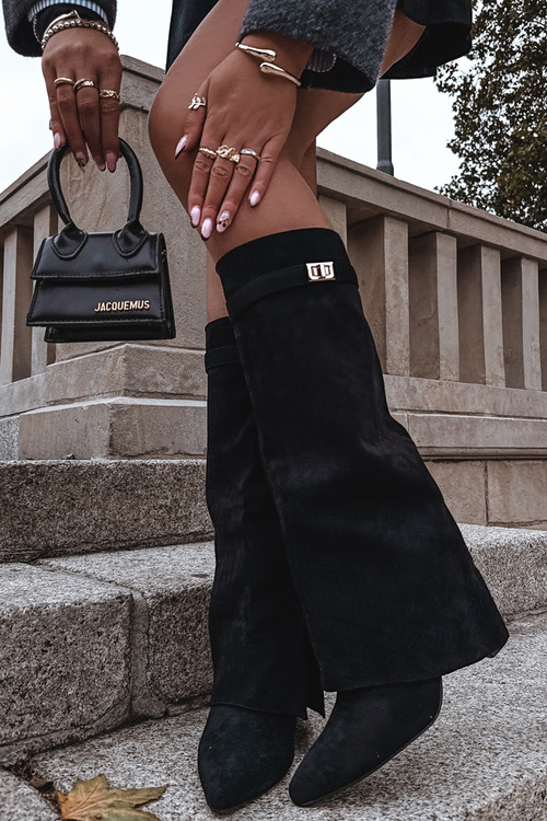 Kozačky Eko Velur Podpatky Na Zip Zateplené Ohnutý Svršek Béžové Evyra