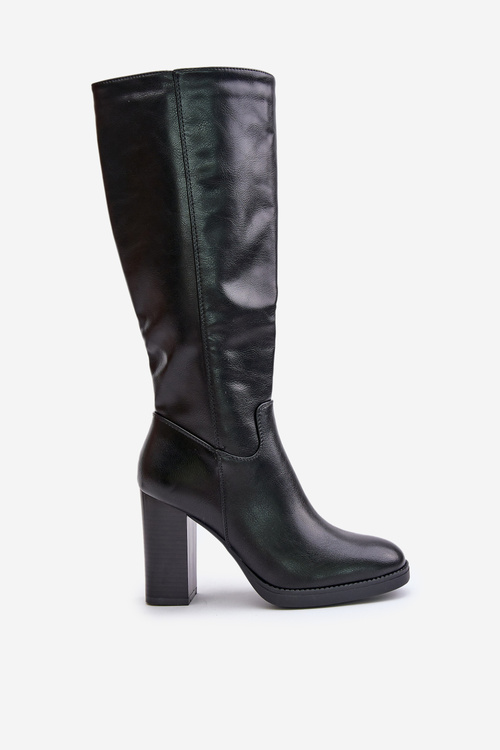 Kozačky Na Podpatku Eko Kůže Před Kolena Černé Riamaya