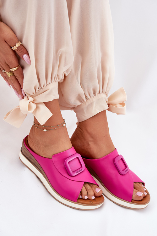 Dámské Kožené Pantofle Na Klínu Fuchsie Artiker 56C2147