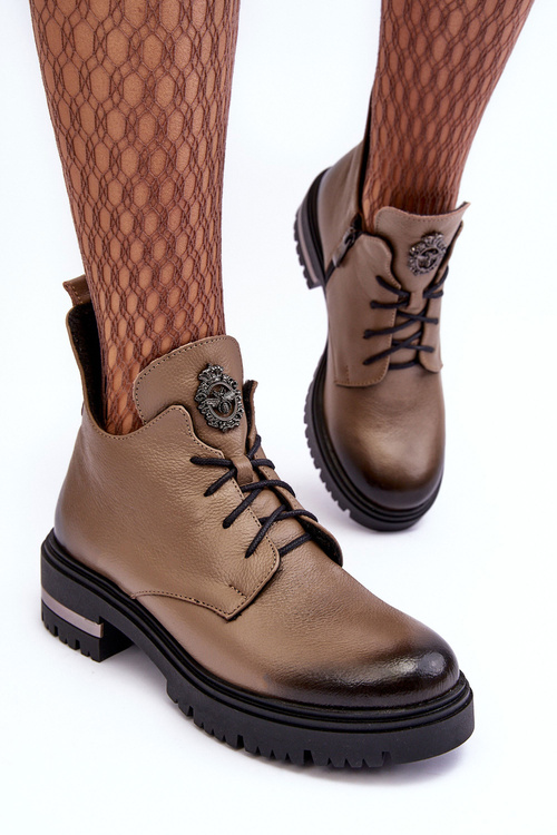 Dámské kožené boty s plochou podpatku Bež Charline