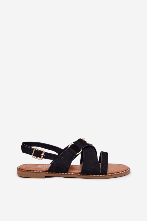 Dámske sandále na plochom podpätku so zlatými cvočkami čierne Zanira