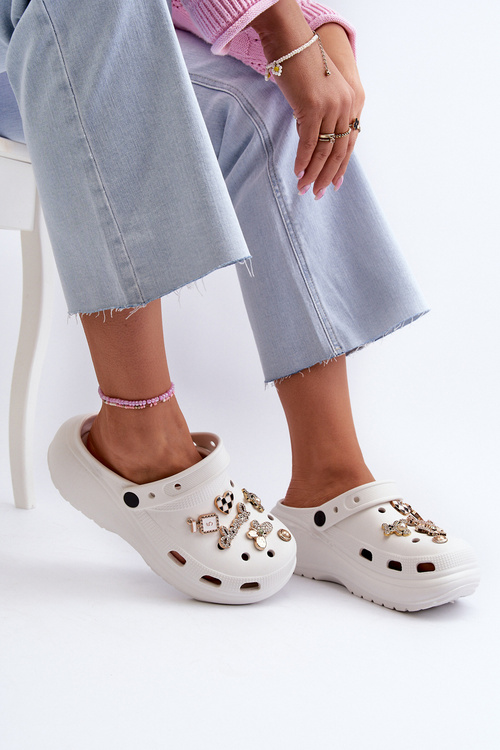 Dámske Ľahké Piankove Sandále S Hrubou Podrážkou S Ozdobami Biele Effiora