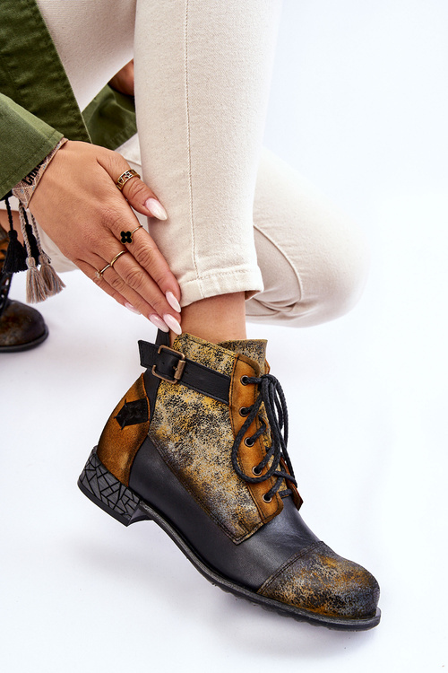 Dámske kožené topánky Maciejka topánky 05077-07 Žltá čierna