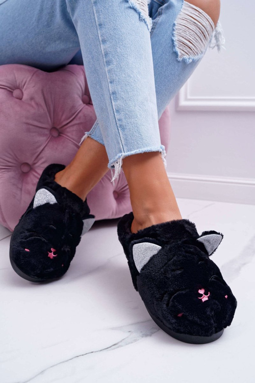 Dámske papuče mačky s ušiami čierna splecppyhead