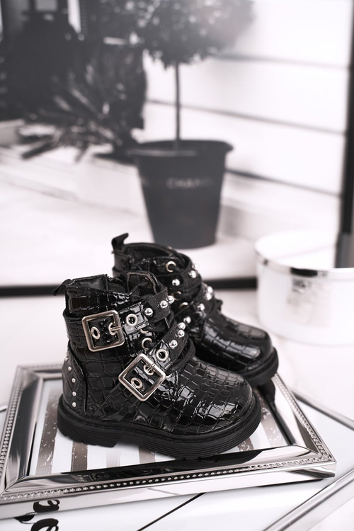 Dětské Boty zateplené Se Zipem Lakované Černé Mary