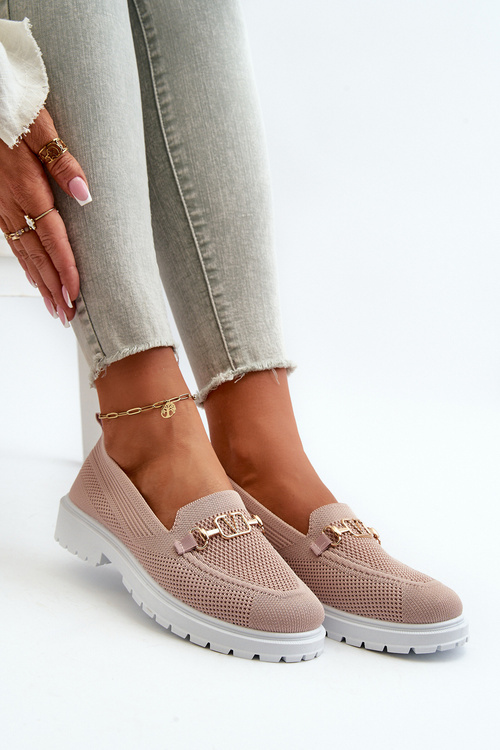 Dámské Mokasíny Na Ploché Podrážce S Zlatým Detailom Růžové Limentia