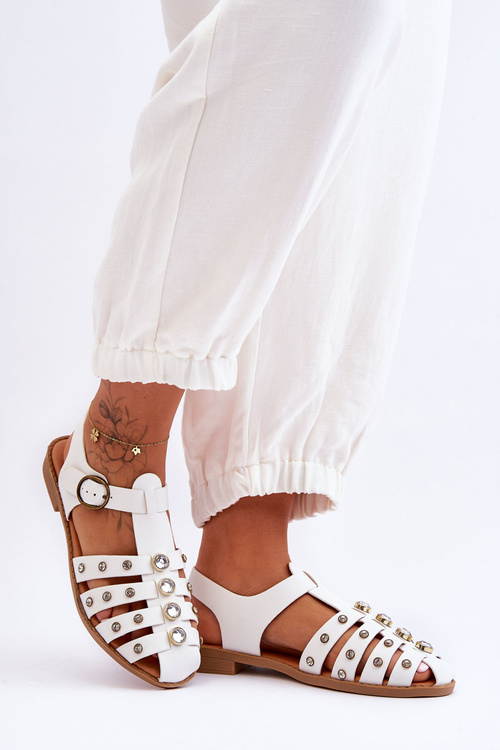 Dámske ploché sandále s bielymi ascotovými zirkónmi