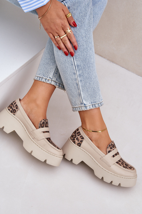 Dámske Kožené Mokasíny Na Platforme A Ploché Podpatky Leopardové Svetlo Béžové Zazoo 20191
