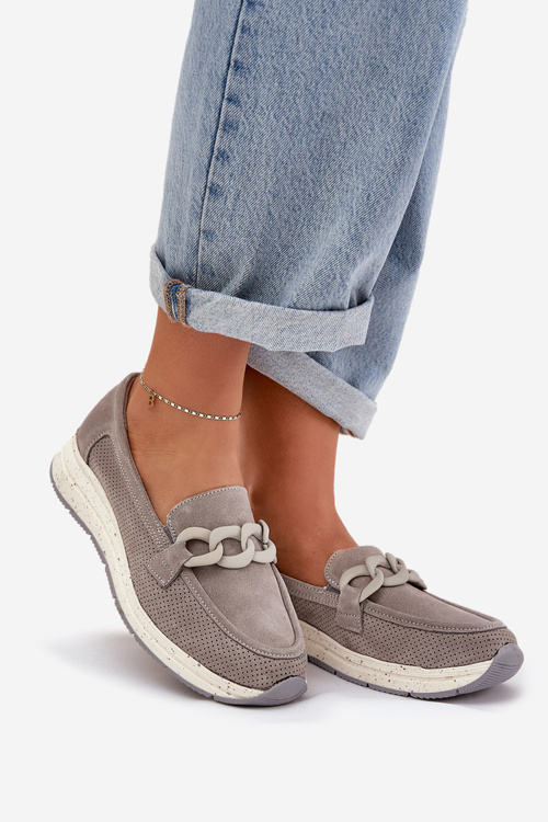 Semišové mokasíny na platformě s řetízkem D&A TW552 šedé