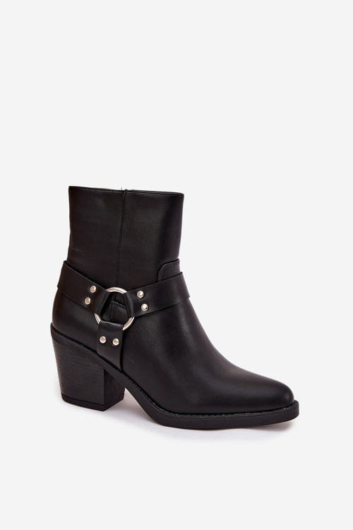 Zateplené dámske členkové topánky na opätku s ozdobným prvkom čierne Jurelle