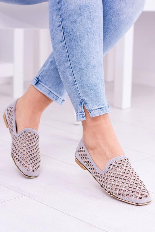 Lu Boo Gray Openwork Balerinas Lords Carmar Studs