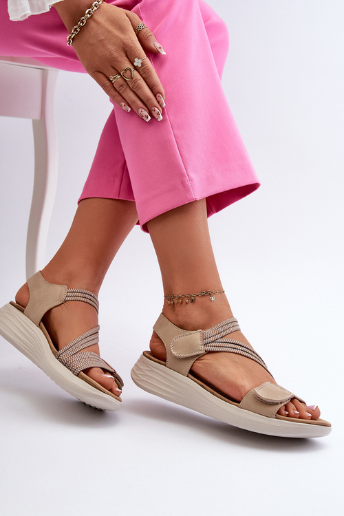 Dámské Pohodlné Sandály Na Suchý Zip Beige Eladora