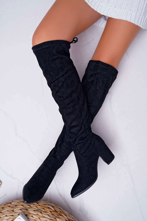 Dámské semišové kozačky na vysokém podpatku Černá Estredos