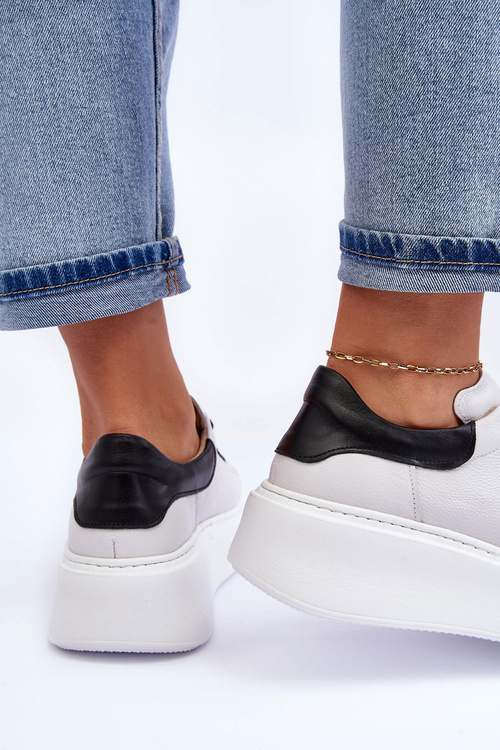 Dámské sportovní kožené boty na platformě Bílá Lemar 10150